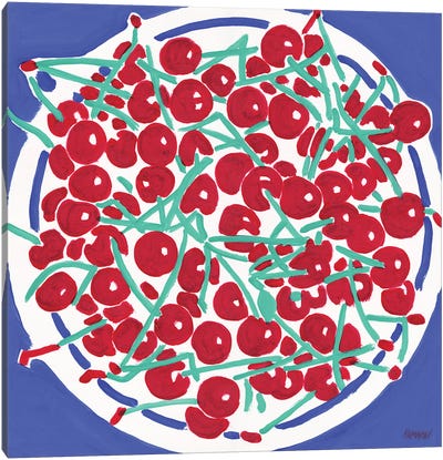 Red Cherries On A Plate Canvas Art Print - Cherries