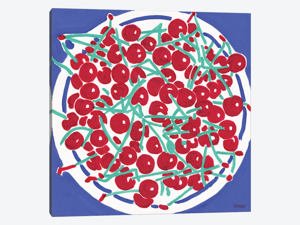 Red Cherries On A Plate by Vitali Komarov 1-piece Canvas Artwork