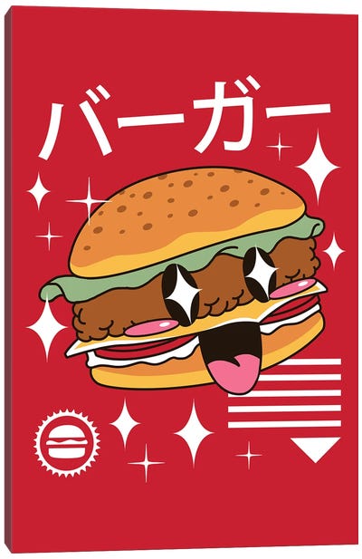 Kawaii Burger Canvas Art Print - American Cuisine Art
