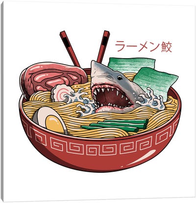 Ramen Shark Canvas Art Print - Asian Cuisine Art