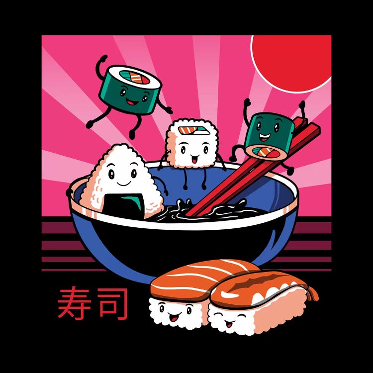 Sushi Retro Fun by Vincent Trinidad wall art