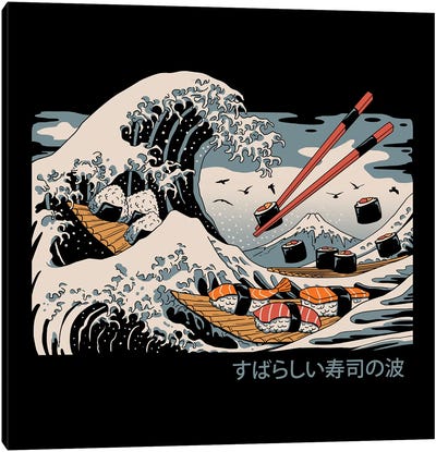 The Great Sushi Wave Canvas Art Print - The Great Wave Reimagined