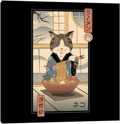 Neko Ramen Ukiyo-E Canvas Art Print - Japanimals