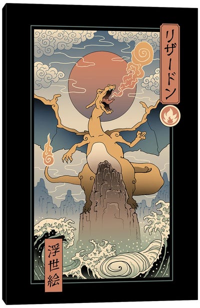 Fire Dragon Ukiyo-e Canvas Art Print - Pokémon