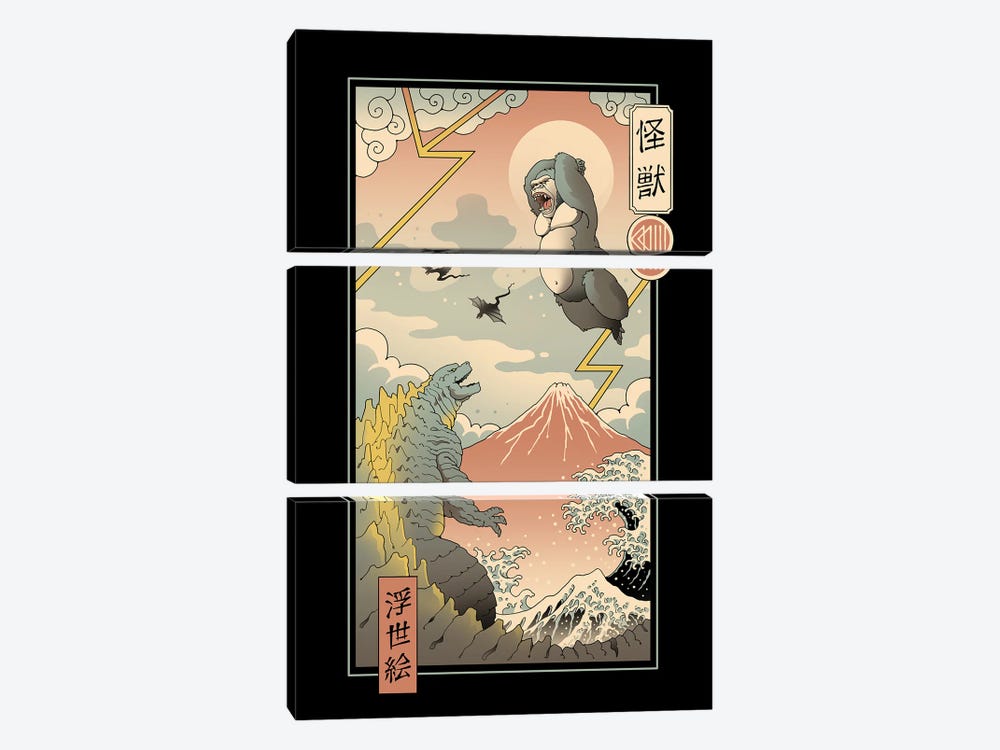 Kaiju Fight in Edo by Vincent Trinidad 3-piece Canvas Art Print