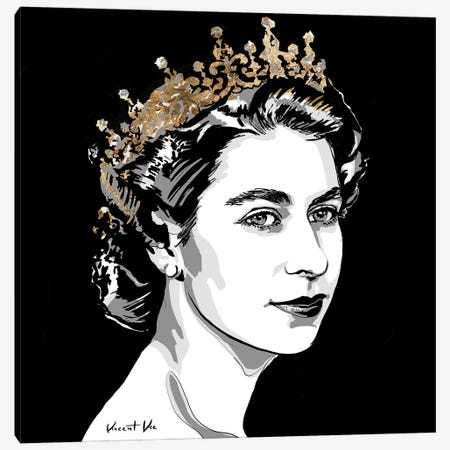 Queen Elizabeth II Gold Art Canvas Print #VVE17} by Vincent Vee Canvas Art Print