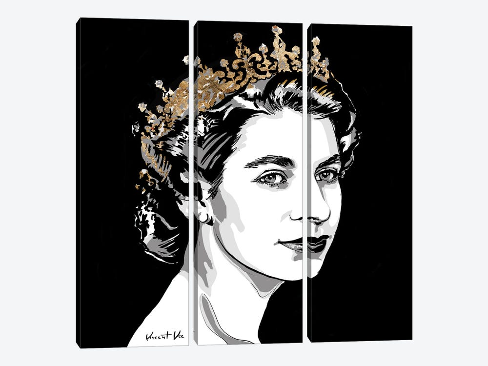 Queen Elizabeth II Gold Art by Vincent Vee 3-piece Art Print