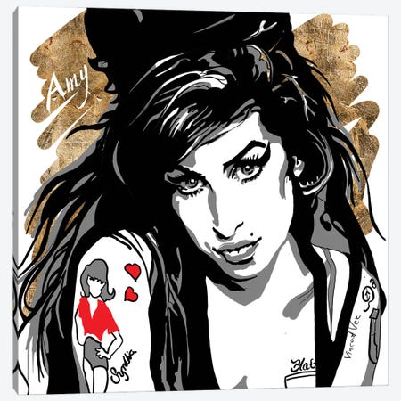 Amy Winehouse Gold Art Canvas Print #VVE1} by Vincent Vee Canvas Art Print