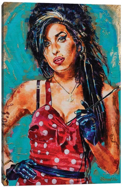 Amy Winehouse Pop Art Canvas Art Print - Gold & Teal Art