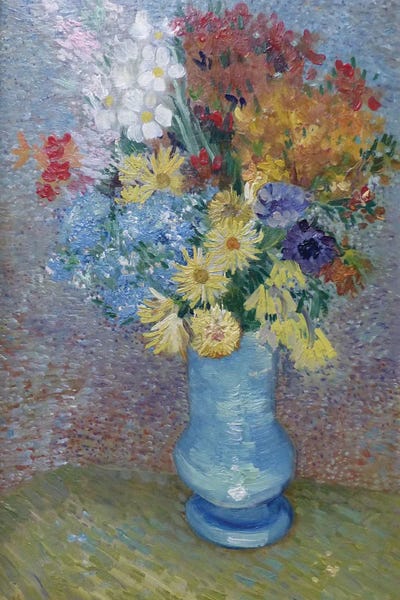 Botanical Still Life: Flowers In A Blue Vase, C.1887 by Vincent van Gogh