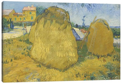 Wheat Stacks In Provence, C.1888 Canvas Art Print - Yellow Art