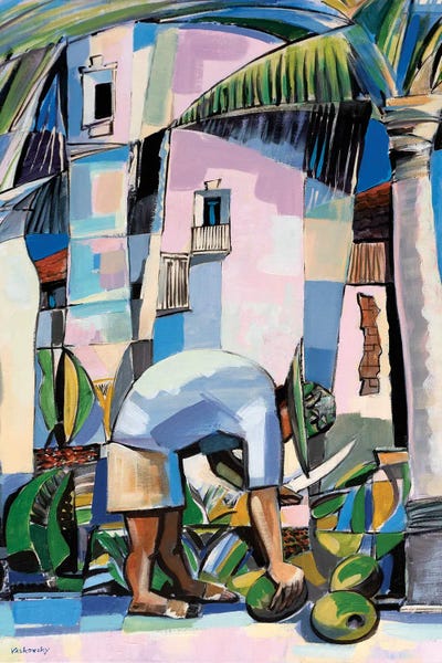 Tropical Living Room: Man Cutting Coconuts by Vadim Vaskovsky