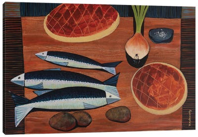 Bread And Fish Canvas Art Print - Seafood Art