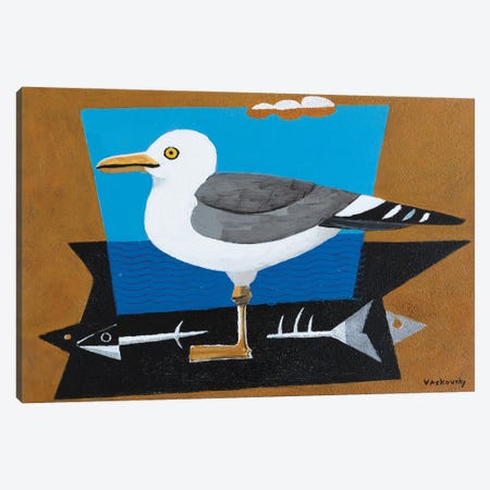 Seagull And Fish Bone Canvas Print #VVK35} by Vadim Vaskovsky Art Print