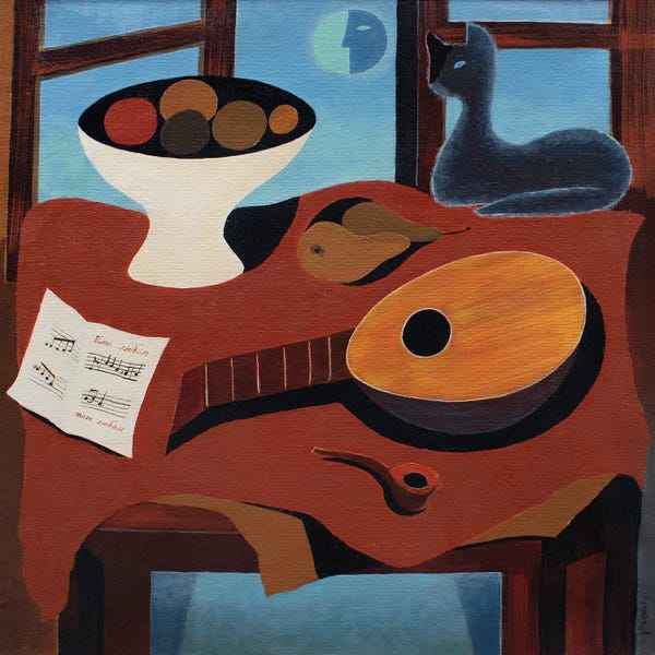 Fine Art Meets Folk: Moon, Cat, And Mandolin by Vadim Vaskovsky