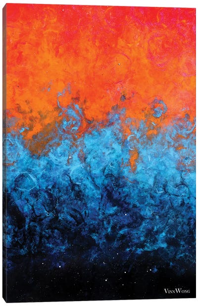 Sea Of Flames Canvas Art Print - Sargrasso Sea, Quetzal Green & Russet Orange