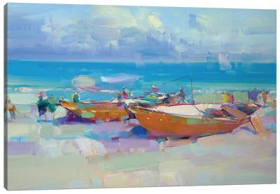 Boats On The Shore Canvas Art Print - Rowboat Art