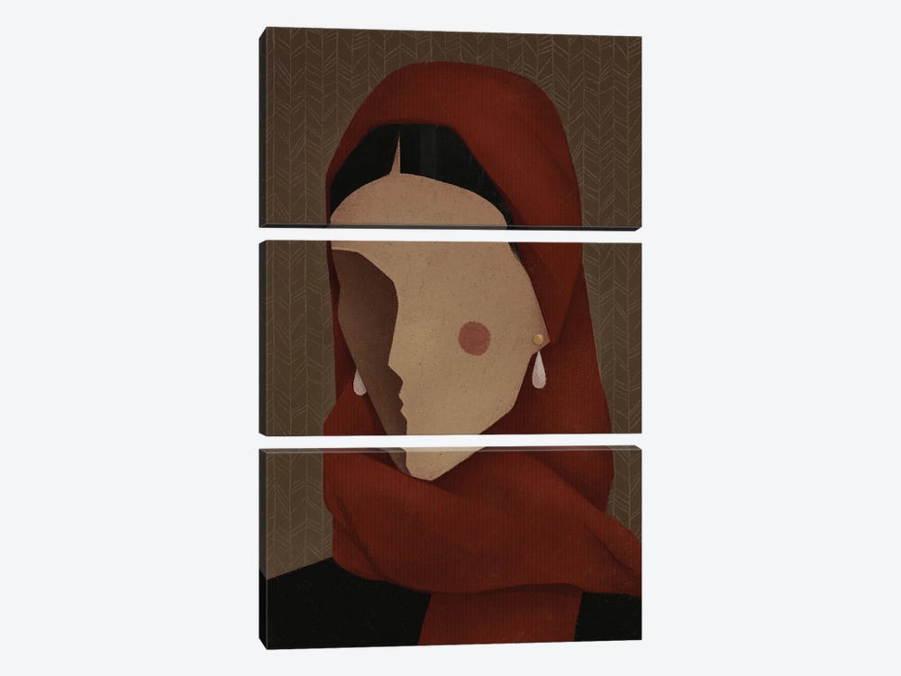 Woman In The Red Scarf by Valeriya Simantovskaya 3-piece Art Print