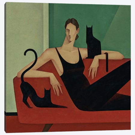 Woman With Cats II Canvas Print #VYS139} by Valeriya Simantovskaya Canvas Print