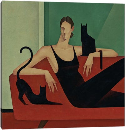 Woman With Cats II Canvas Art Print - Valeriya Simantovskaya