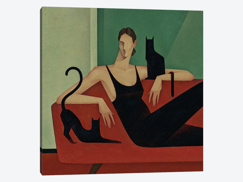 Woman With Cats II by Valeriya Simantovskaya 1-piece Canvas Print