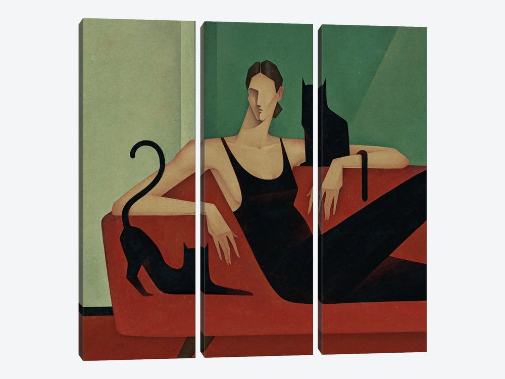 Woman With Cats II by Valeriya Simantovskaya 3-piece Canvas Art Print