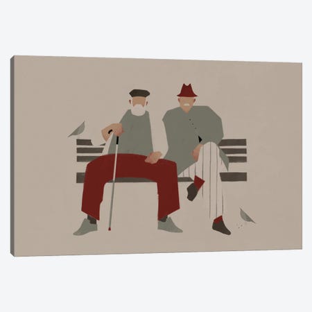 Older Men Sitting On A Bench Canvas Print #VYS48} by Valeriya Simantovskaya Art Print