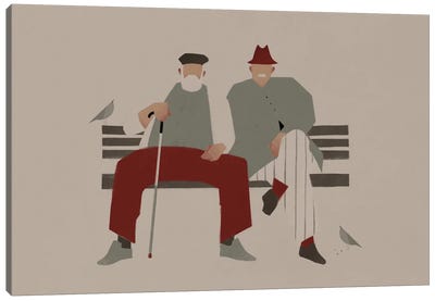 Older Men Sitting On A Bench Canvas Art Print - Valeriya Simantovskaya