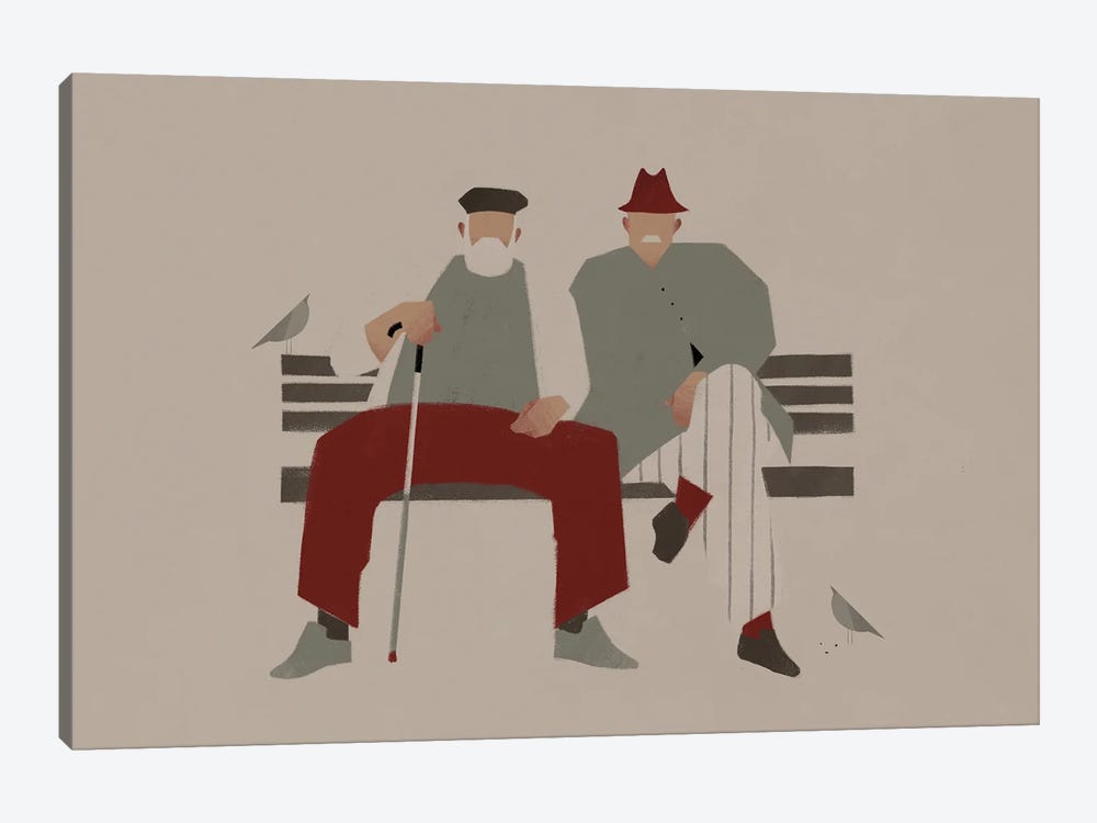 Older Men Sitting On A Bench by Valeriya Simantovskaya 1-piece Canvas Art Print