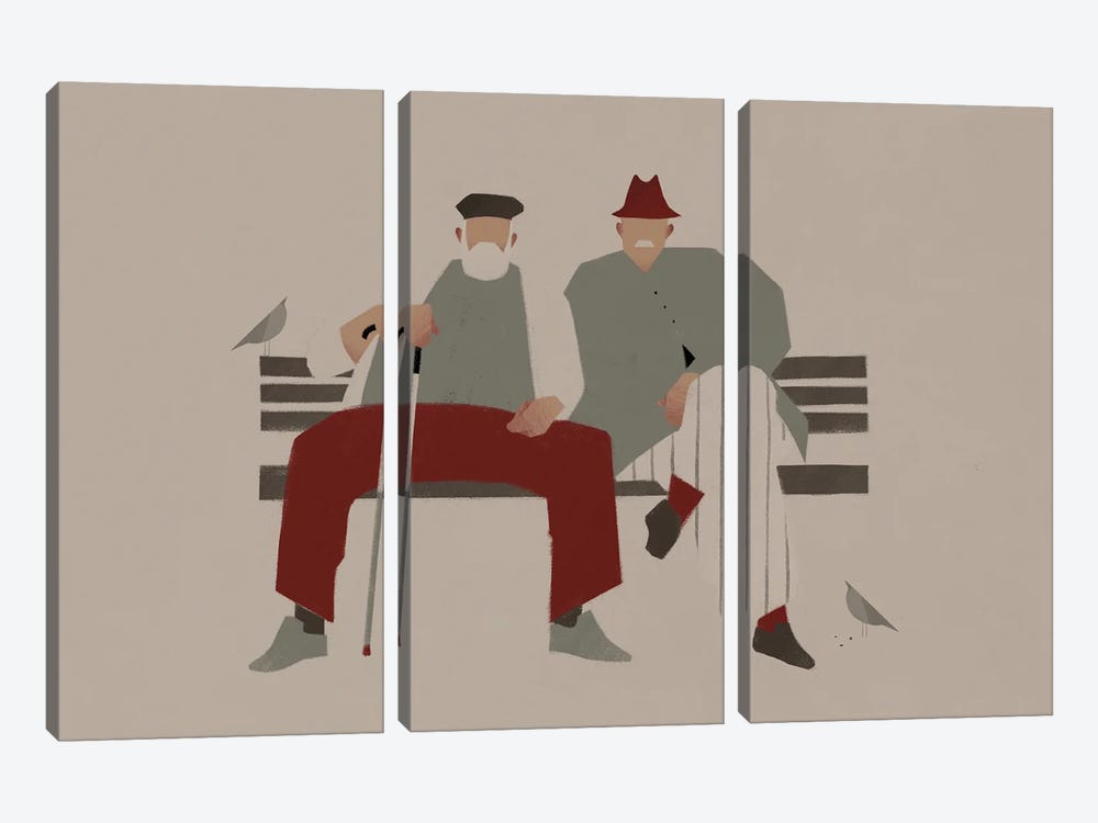 Older Men Sitting On A Bench by Valeriya Simantovskaya 3-piece Art Print