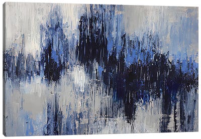 Rain Behind Glass Canvas Art Print - Black, White & Blue Art