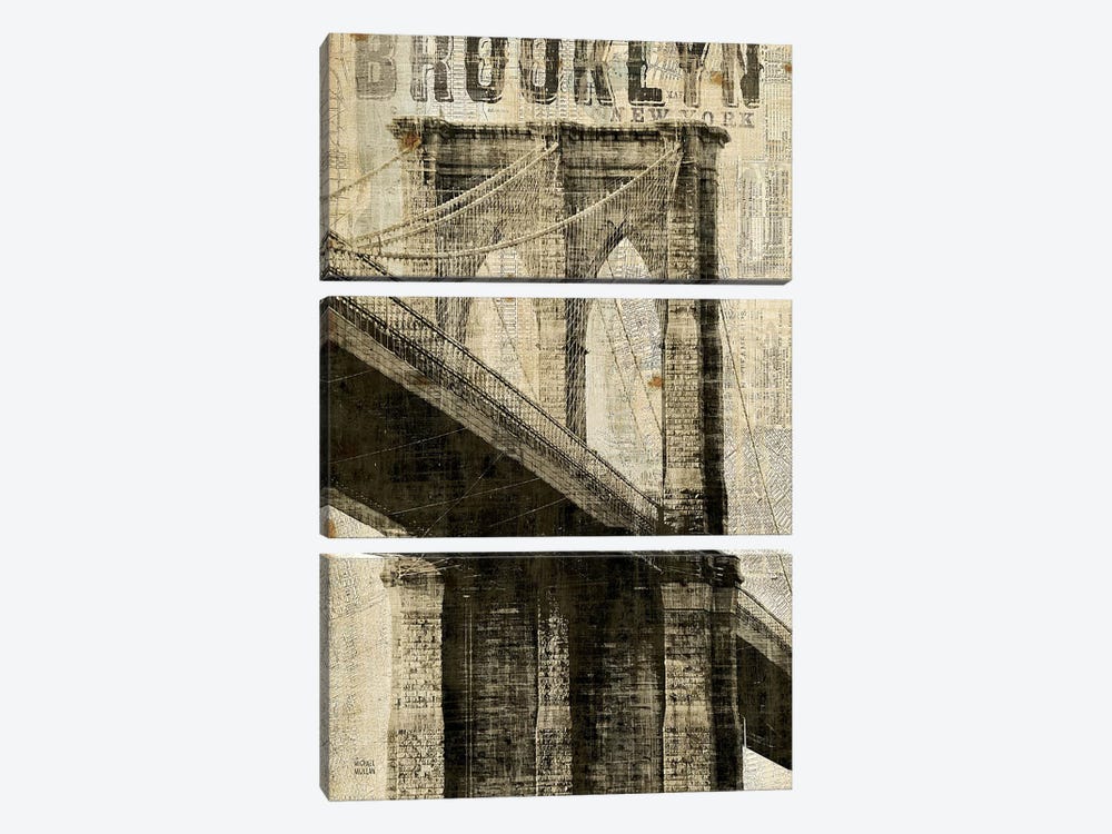Vintage NY Brooklyn Bridge by Michael Mullan 3-piece Canvas Print