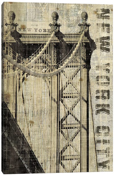 Vintage NY Manhattan Bridge  Canvas Art Print - Industrial Art