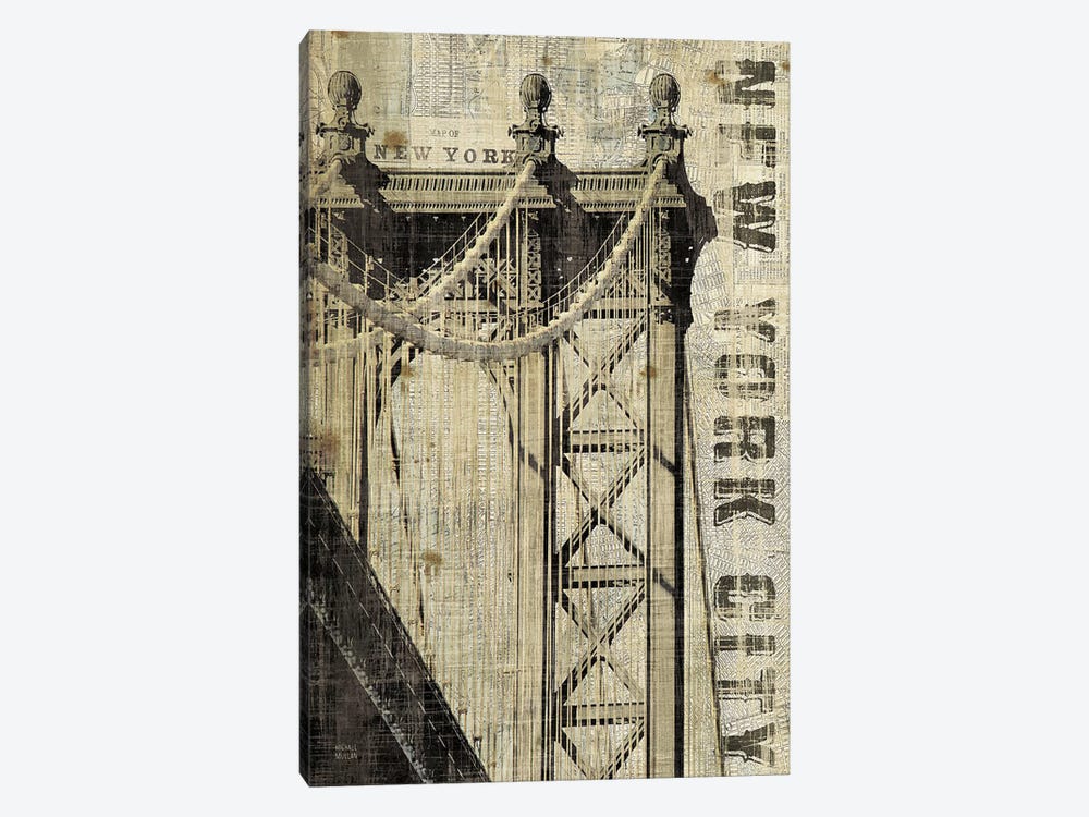 Vintage NY Manhattan Bridge  by Michael Mullan 1-piece Canvas Wall Art