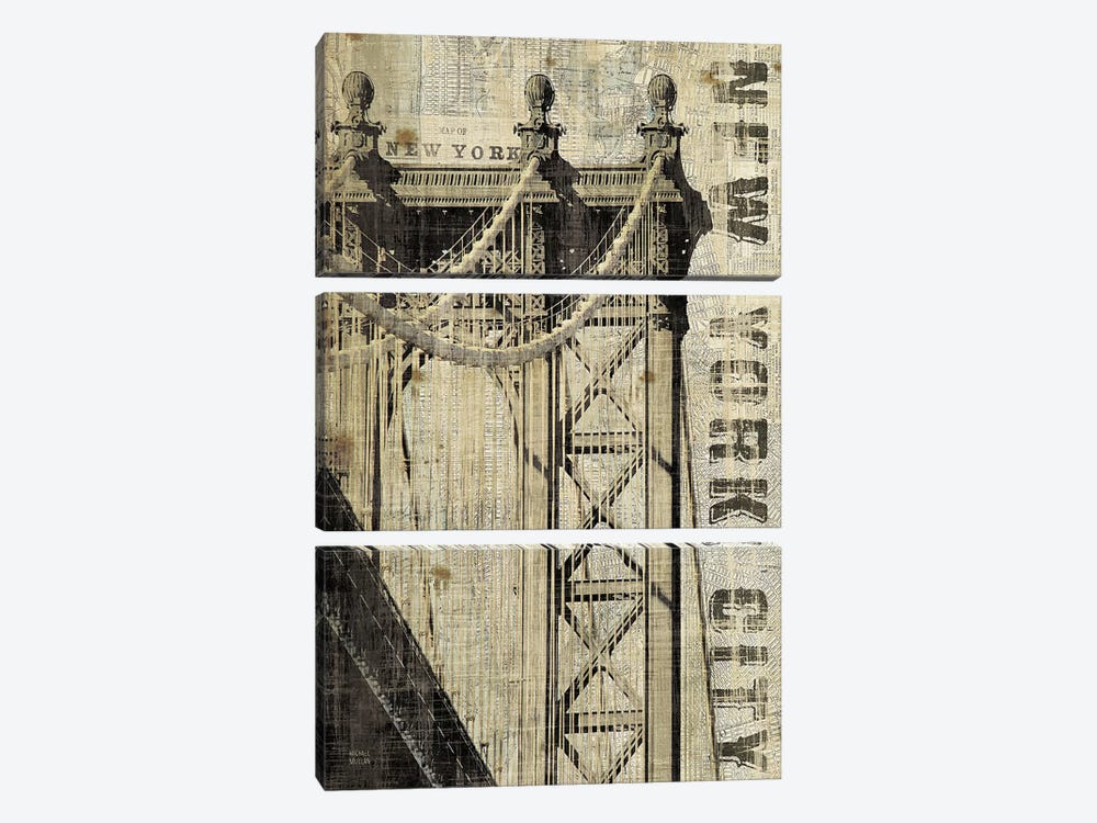 Vintage NY Manhattan Bridge  by Michael Mullan 3-piece Canvas Art