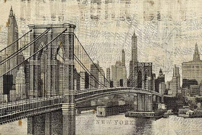 Vintage NY Brooklyn Bridge Skyline Canv - Canvas Art | Michael Mullan