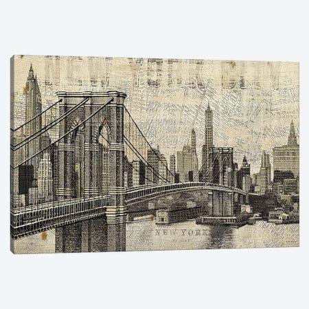 Vintage NY Brooklyn Bridge Skyline  Canvas Print #WAC1005} by Michael Mullan Canvas Artwork
