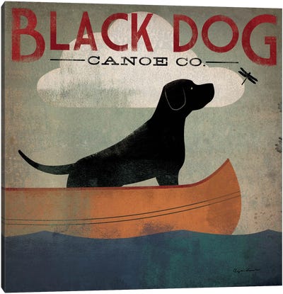 Black Dog Canoe Co. II Canvas Art Print - Dog Art