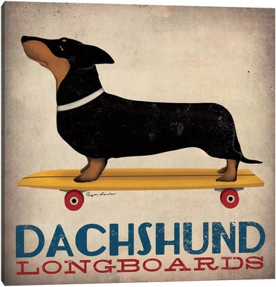 Dachshund Longboards  Canvas Art Print - Kids Sports Art