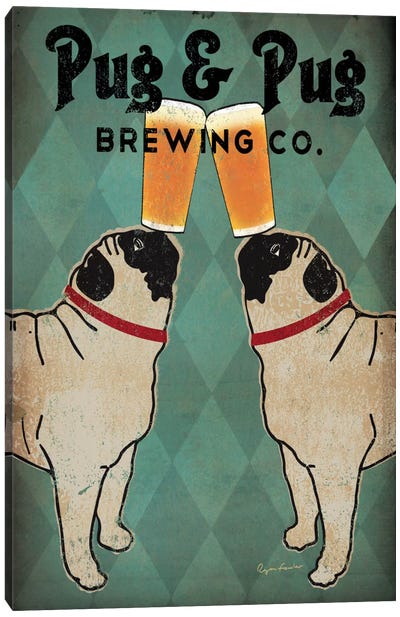 Pug & Pug Brewing Co. Canvas Art Print - Pug Art