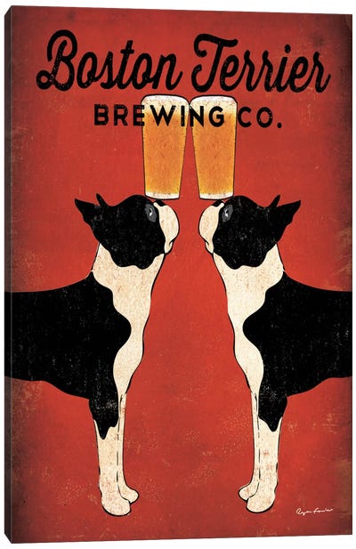 Boston Terrier Brewing Co.  Canvas Art Print - 3-Piece Vintage Art