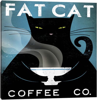 Fat Cat Coffee Co. Canvas Art Print - Black, White & Blue Art
