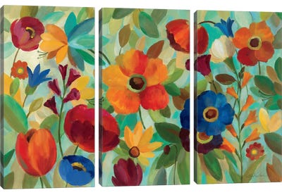 Summer Floral V  Canvas Art Print - 3-Piece Floral & Botanical Art