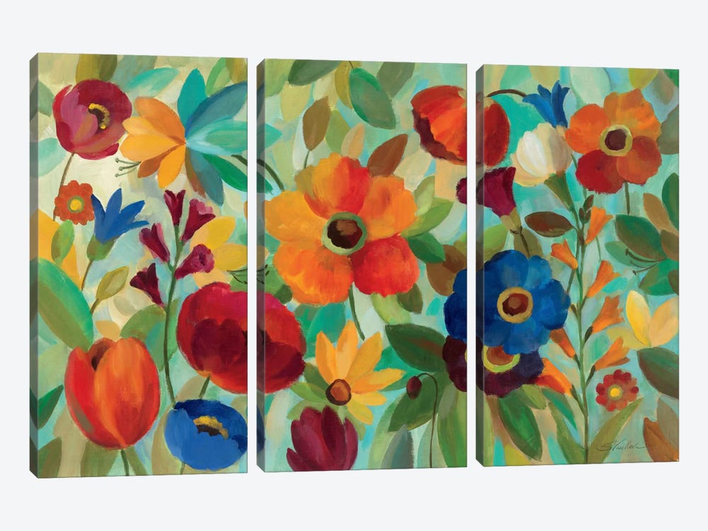 Summer Floral V  by Silvia Vassileva 3-piece Canvas Wall Art