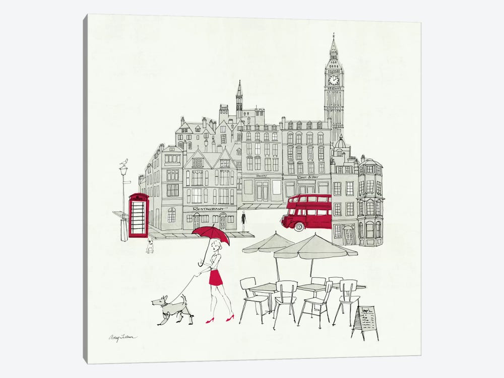 World Cafe I - London Red by Avery Tillmon 1-piece Canvas Print