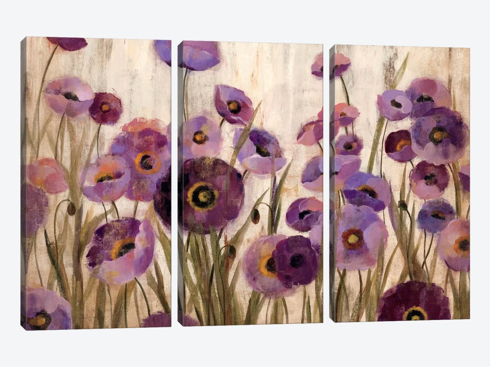 Pink and Purple Flowers  by Silvia Vassileva 3-piece Canvas Wall Art