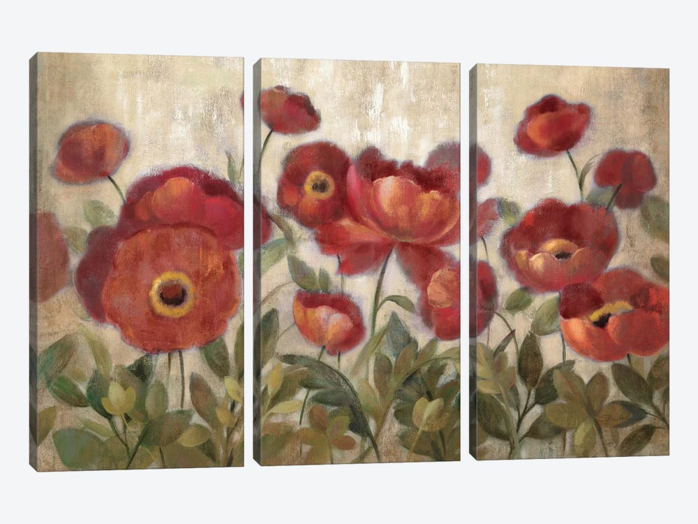 Daydreaming Flowers Red  by Silvia Vassileva 3-piece Art Print