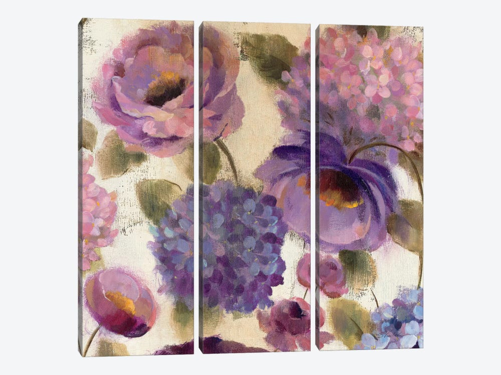 Blue and Purple Flower Song III  by Silvia Vassileva 3-piece Canvas Art Print