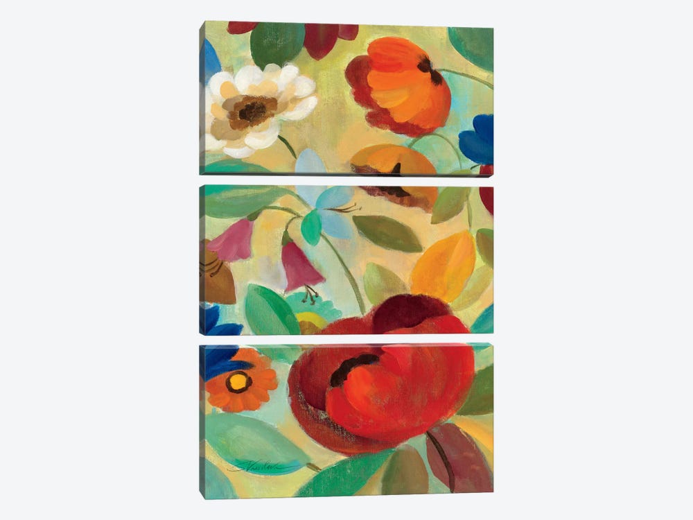 Summer Floral Panel II  by Silvia Vassileva 3-piece Canvas Art Print