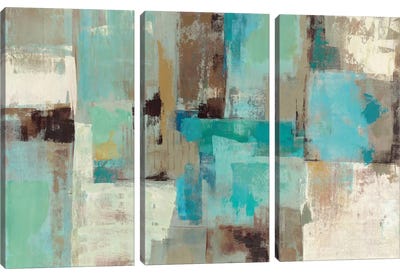 Teal and Aqua Reflections #2 Canvas Art Print - 3-Piece Abstract Art